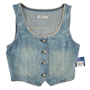 Arizona Jean Co NEW MEDIUM Denim Vest Juniors Light Wash Boho Coastal Cowgirl
